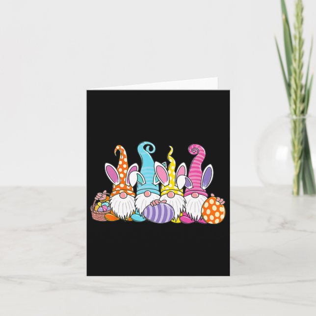 Easter Bunny Spring Gnome Easter Egg Hunting And B Card (Front)