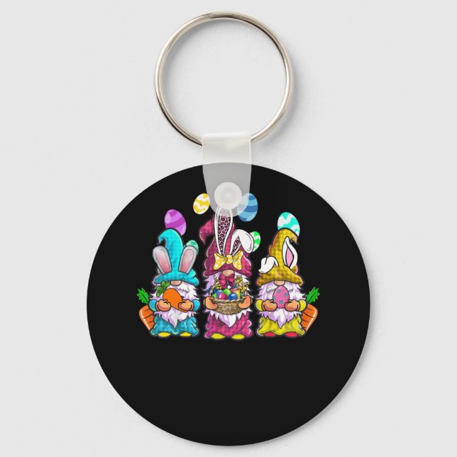 Easter Bunny Spring Gnome Easter Egg Hunting Key Ring (Front)