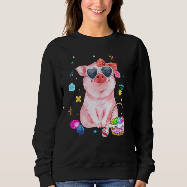 Easter Bunny Spring Pig Bow Egg Hunting Basket Col Sweatshirt (Front)