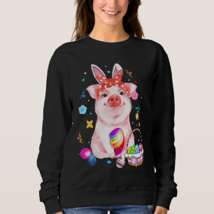 Easter Bunny Spring Pig bow Egg Hunting Basket col Sweatshirt