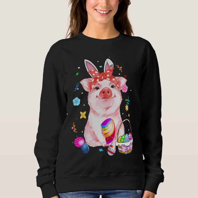 Easter Bunny Spring Pig bow Egg Hunting Basket col Sweatshirt (Front)