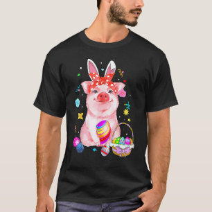 Easter Bunny Spring Pig Bow Egg Hunting Basket Col T-Shirt