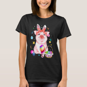Easter Bunny Spring Pig bow Egg Hunting Basket col T-Shirt