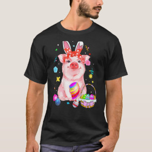Easter Bunny Spring Pig Bow Egg Hunting Basket Col T-Shirt