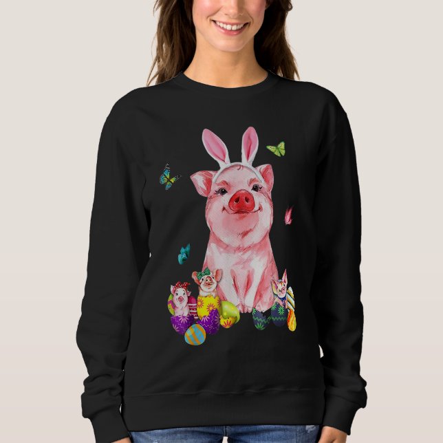 Easter Bunny Spring Pig Bow Egg Hunting Basket Eas Sweatshirt (Front)