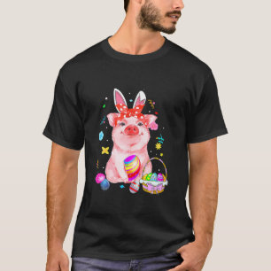 Easter Bunny Spring Pig Bow Egg Hunting Basket T-Shirt