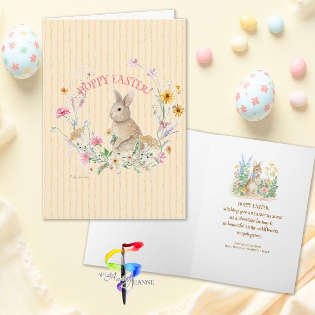 Easter Bunny Spring Wildflowers w Yellow Ribbons  Holiday Card (Creator Uploaded)