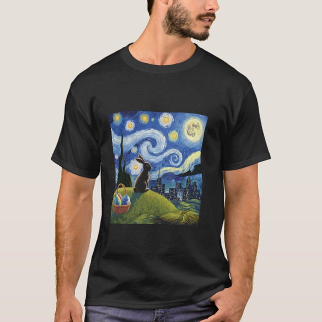 Easter Bunny Starry Night Post-impressionist Easte T-Shirt (Front)