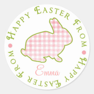 Easter Bunny Stickers- Pink Gingham Classic Round Sticker