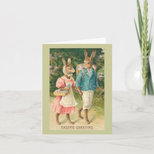 Easter Bunny Sweethearts Vintage Holiday Card