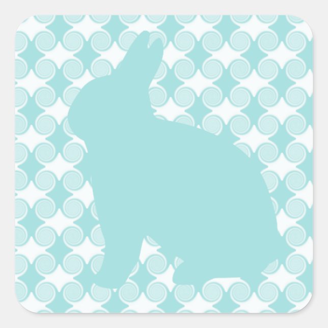 Easter Bunny Swirls Square Stickers, Light Blue Sticker (Front)
