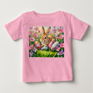 EASTER BUNNY ~ toddler pink Easter eggs flowers ~ Baby T-Shirt