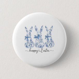 Easter Bunny Trio Blue Toile 6 Cm Round Badge