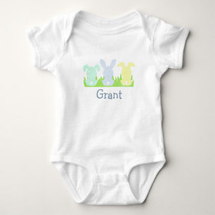 Easter Bunny Trio, Pastel Watercolor Baby Boy Bodysuit
