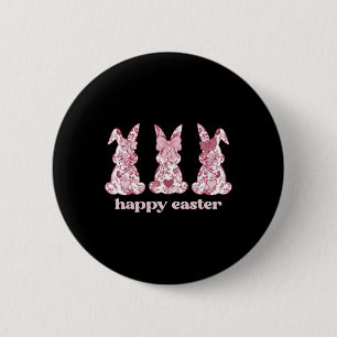 Easter Bunny Trio Pink Chinoiserie For Easter Day 6 Cm Round Badge