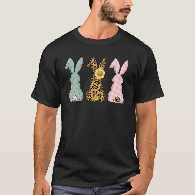 Easter Bunny Trio Rabbit Leopard Matching Cute T-Shirt (Front)