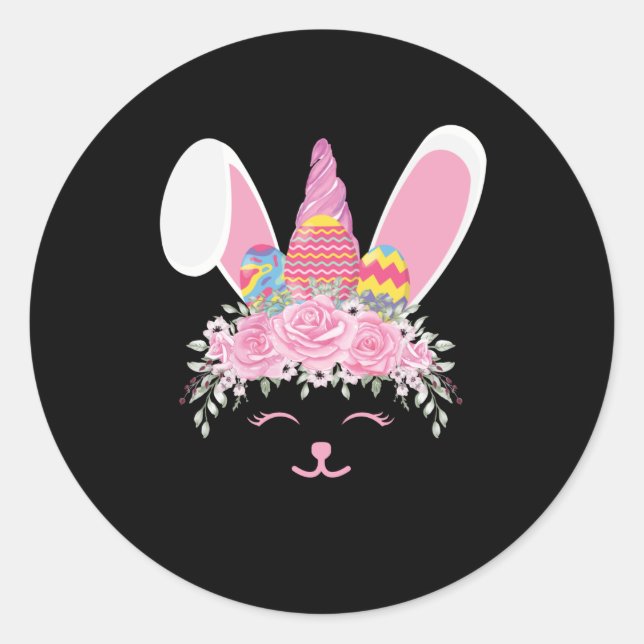 Easter_Bunny-unicorn Rabbit With Easter Eggs Classic Round Sticker (Front)