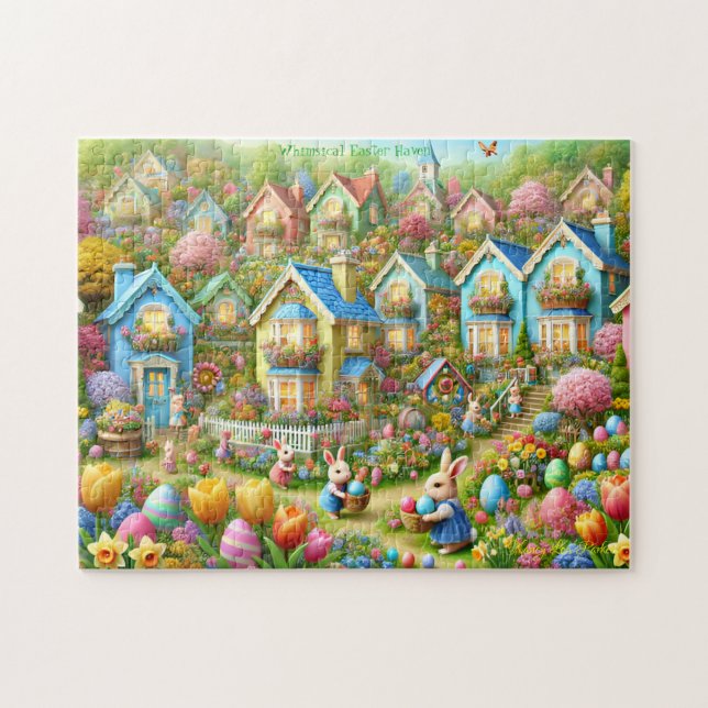 Easter Bunny Village,  Pastel Painted Cottages Jigsaw Puzzle (Horizontal)