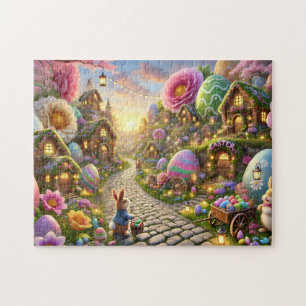 Easter Bunny Village Whimsical Spring Scene Jigsaw Puzzle