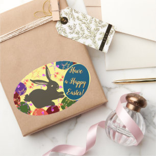 Easter Bunny w/ Eggs Rose Patterned Oval Sticke Sticker