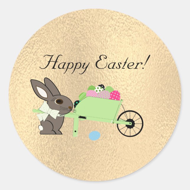 Easter Bunny w Wheelbarrow Classic Round Sticker (Front)