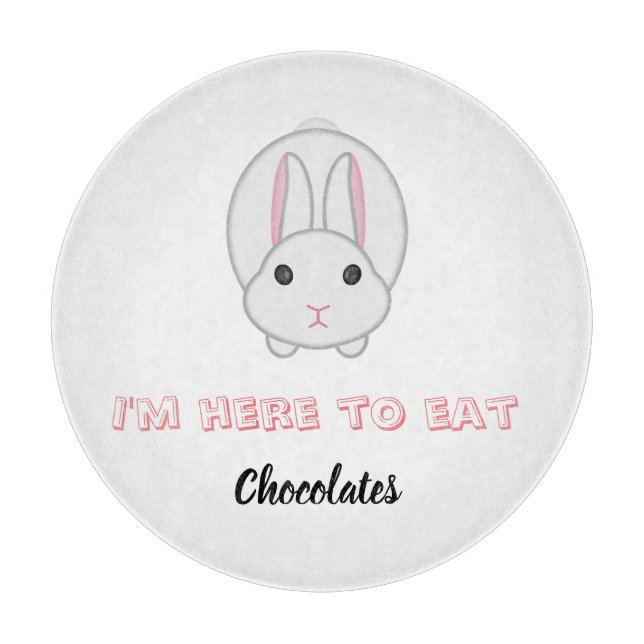 Easter bunny waiting to eat chocolates          cutting board (Front)