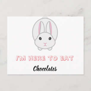 Easter bunny waiting to eat chocolates         postcard