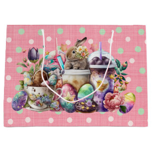 Easter Bunny Watercolor Coffee Drinks Large Gift Bag