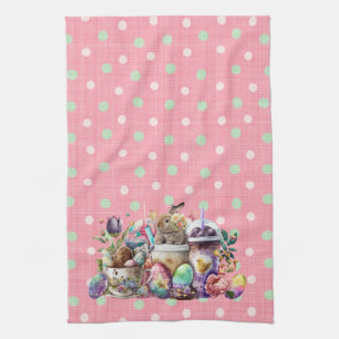 Easter Bunny Watercolor Coffee Drinks Tea Towel