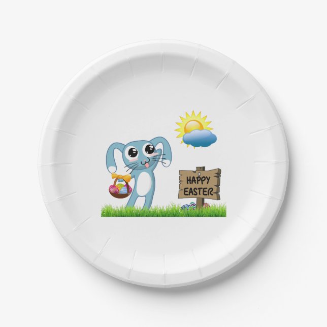 Easter Bunny wishes a Happy Easter Paper Plate (Front)