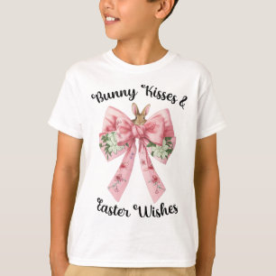 Easter Bunny Wishes Coquette Pink Bow Flowers Desi T-Shirt
