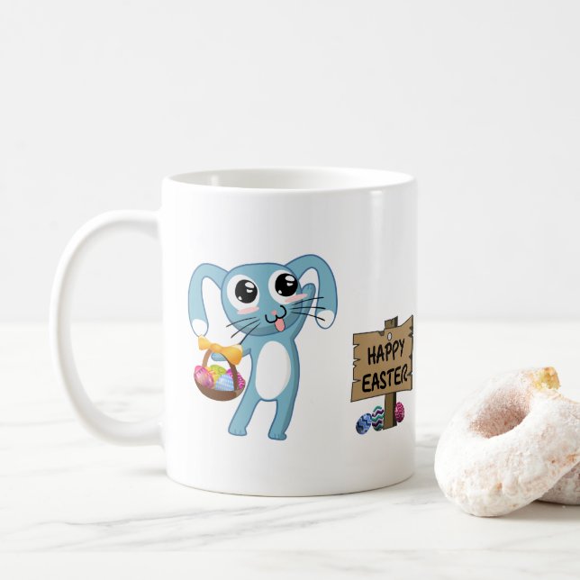 Easter Bunny wishes Happy Easter Coffee Mug (With Donut)