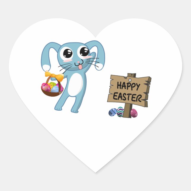 Easter Bunny wishes Happy Easter Heart Sticker (Front)