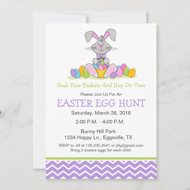 Easter Bunny with Basket Egg Hunt Invitation (Front)