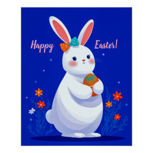 Easter Bunny with Blue Background Poster