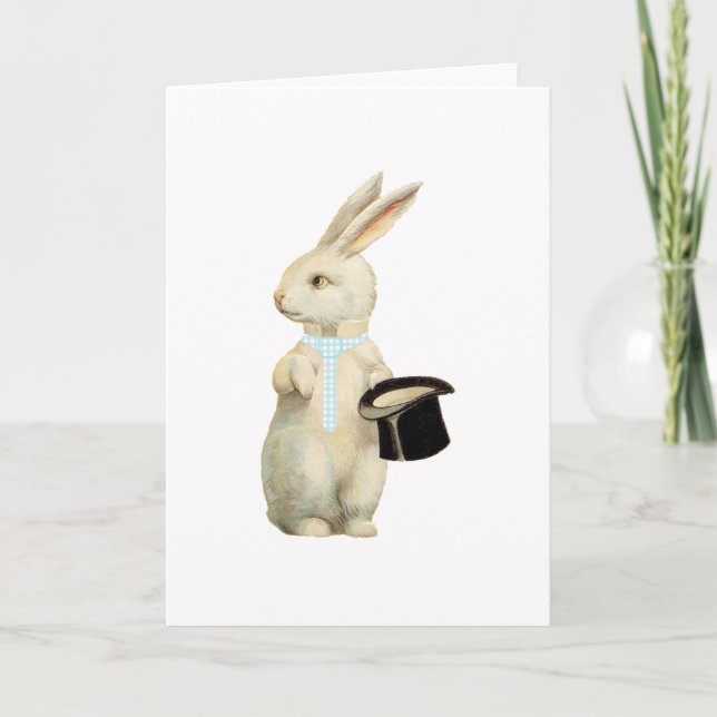 Easter Bunny with Blue Gingham Tie Holiday Card (Front)