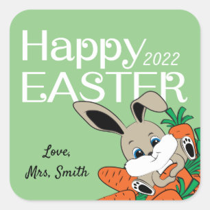 Easter Bunny with Carrots Gift Sticker & Labels