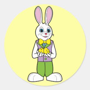 Easter Bunny with Chicks Classic Round Sticker