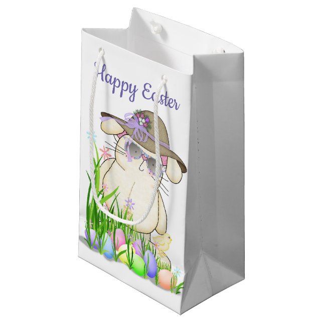 Easter Bunny With Colored Eggs  Small Gift Bag (Front Angled)