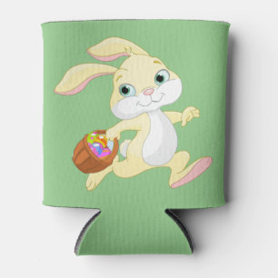 EASTER BUNNY WITH COLORFUL EASTER EGG BASKET CAN COOLER