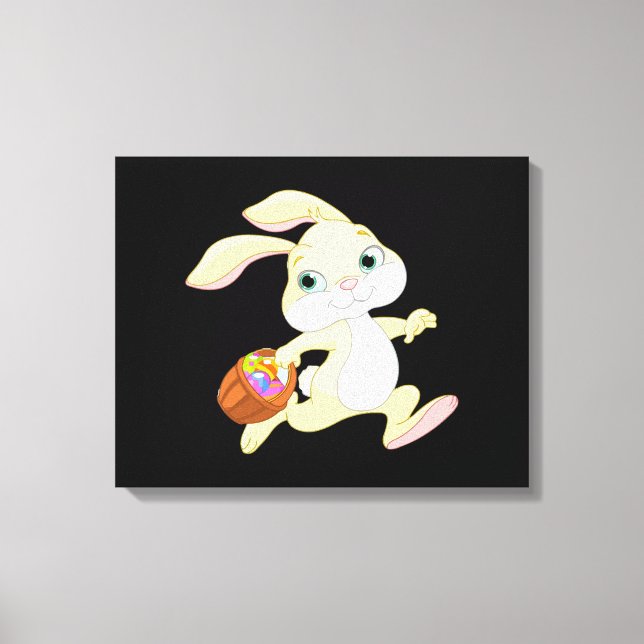 EASTER BUNNY WITH COLORFUL EASTER EGG BASKET CANVAS PRINT (Front)