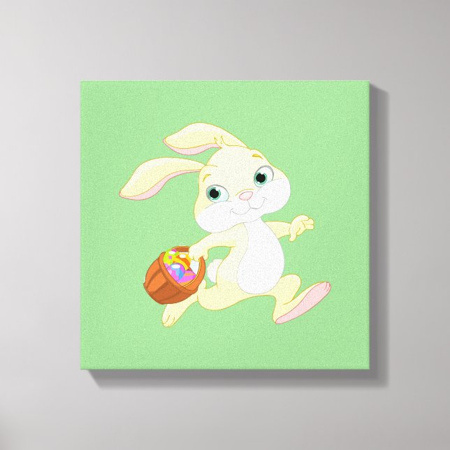 EASTER BUNNY WITH COLORFUL EASTER EGG BASKET CANVAS PRINT (Front)