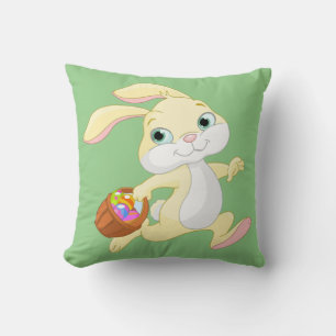 EASTER BUNNY WITH COLORFUL EASTER EGG BASKET CUSHION