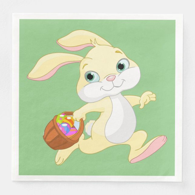 EASTER BUNNY WITH COLORFUL EASTER EGG BASKET NAPKIN (Front)