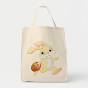 EASTER BUNNY WITH COLORFUL EASTER EGG BASKET TOTE BAG