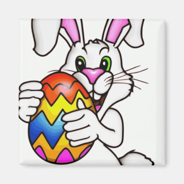 EASTER BUNNY WITH COLORFUL EASTER EGG MAGNET (Front)