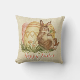 Easter Bunny With Coloured Eggs Watercolor Cushion
