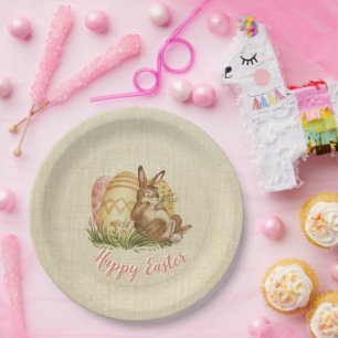 Easter Bunny With Coloured Eggs Watercolor  Paper Plate