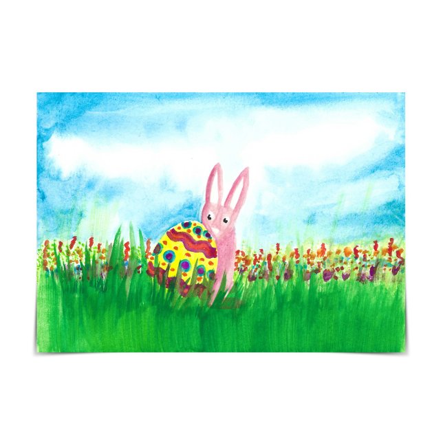 Easter Bunny With Colourful Egg  in Garden Card (Creator Uploaded)