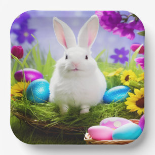 Easter Bunny With Easter Egg Basket Paper Plate